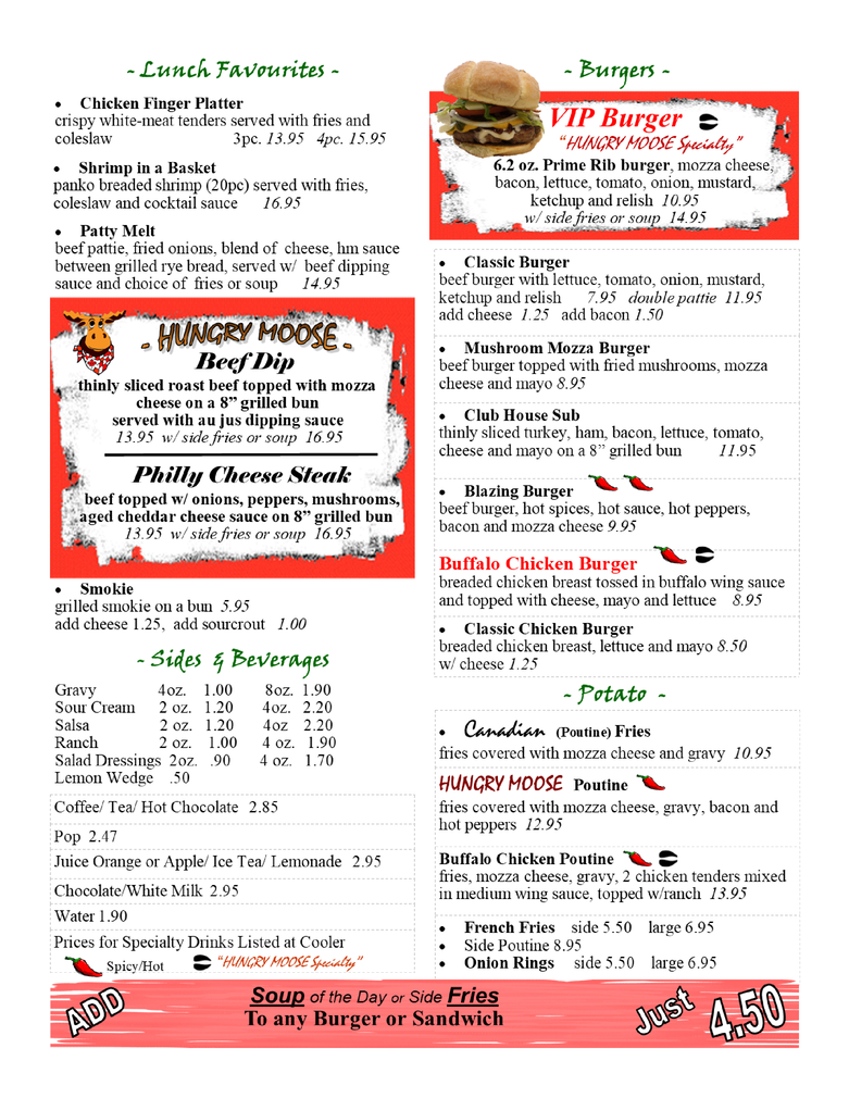 Hungry Moose Dinner Menu