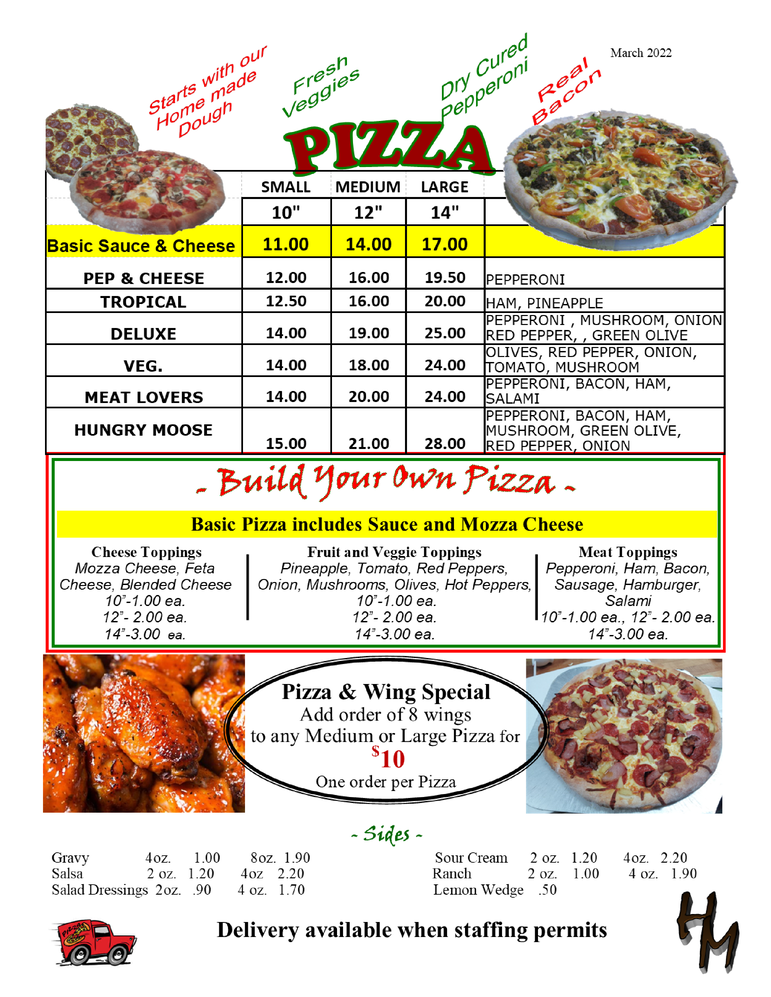 Hungry Moose Dinner Menu