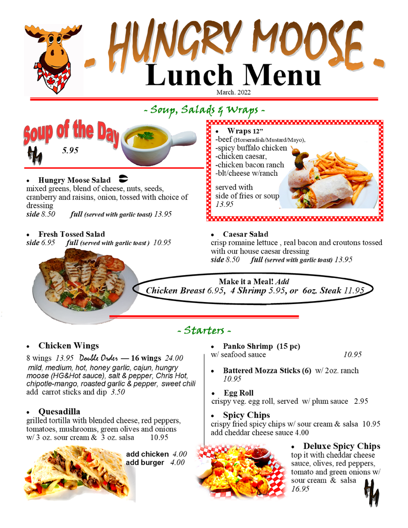 Hungry Moose Lunch Menu