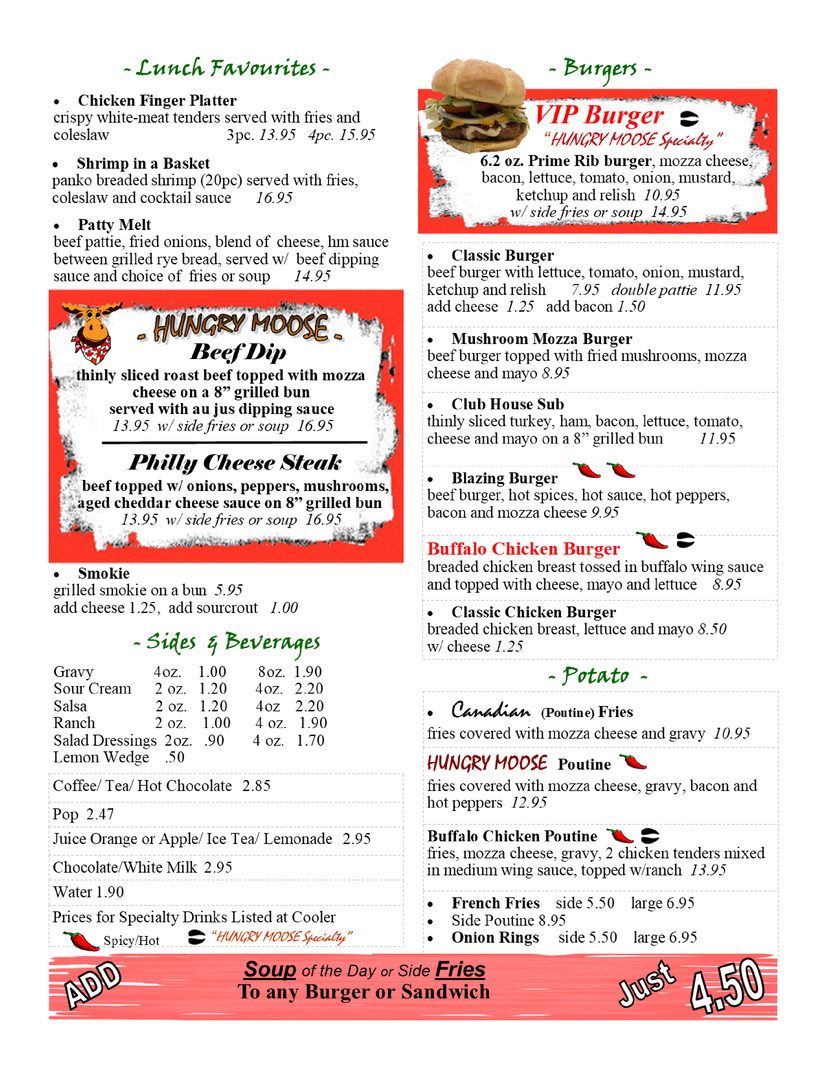Hungry Moose Lunch Menu
